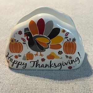 Essential Home Ceramic Thanksgiving Turkey Napkin Holder White Fall Harvest Deco